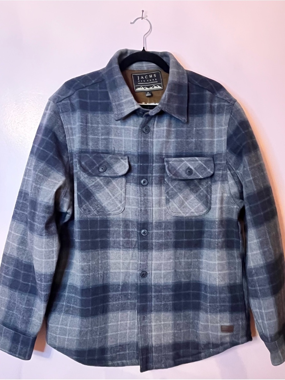 Jachs Men's Gray Plaid Button-Front Shirt Jacket
